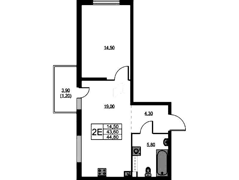 1-комнатная квартира 44.8 м², 9/12 эт., ЖК «А101 Лаголово»